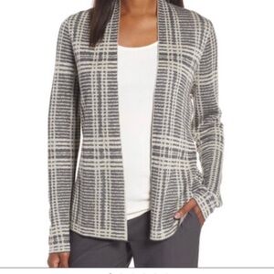 Eileen Fisher Tinsel Lyocell Merino Wool Knit open front sweater Cardigan gray L